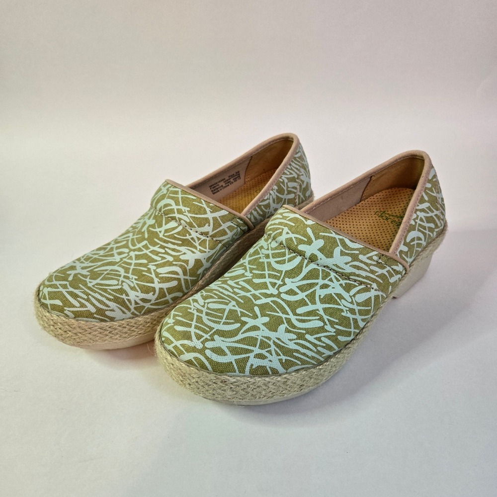 Dansko Olive Green Abstract Canvas Espadrille Slip On Clogs 38 6604510300